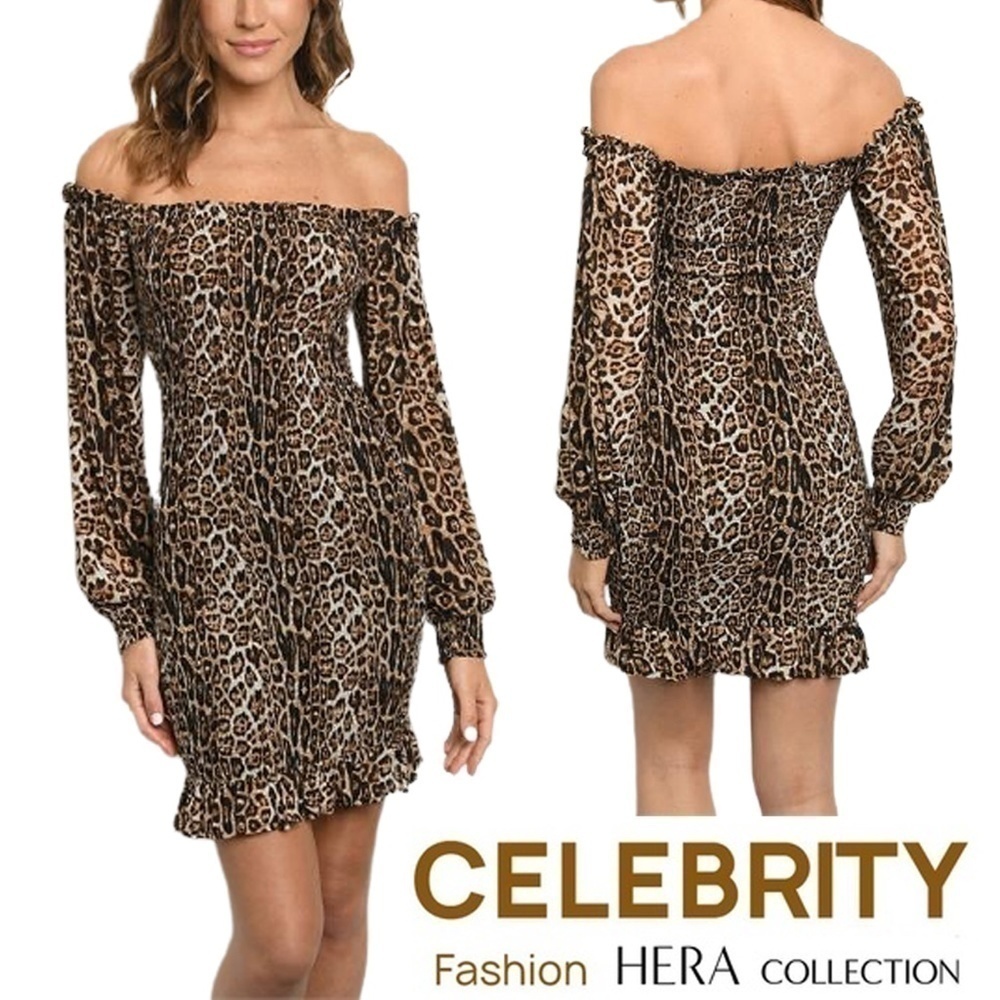 Sexy  Dress by Celebrity Hera Collection Ruffles Cheetah Print Stretch